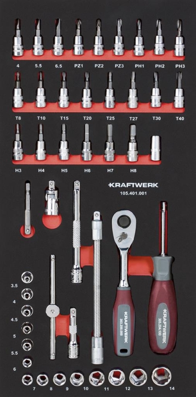Kraftwerk 1/4" Steckschlüssel Schaumeinlage PRO Line 46-tlg.